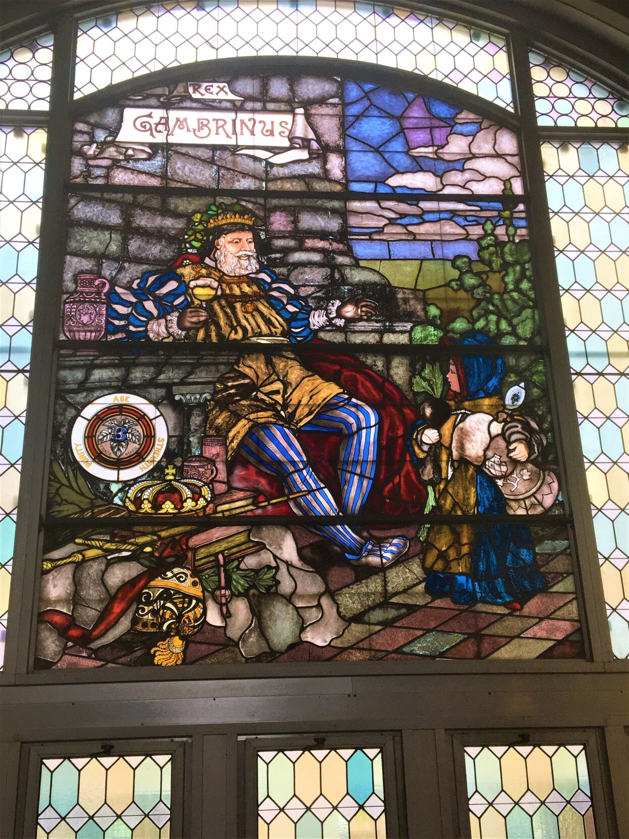 Circa-1890s King Gambrinus stained glass window inside the former Pabst Brewing Co. Brew House, 1215 N. 10th St., Milwaukee